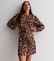 New Look Brown Animal Print Tiered Long Sleeve Mini Dress